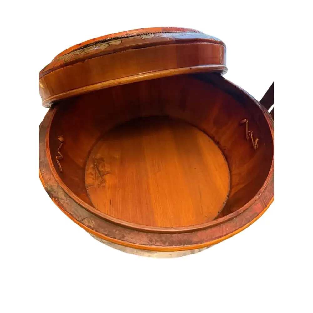 Vintage Chinese Hand-Painted Bamboo Wedding Basket